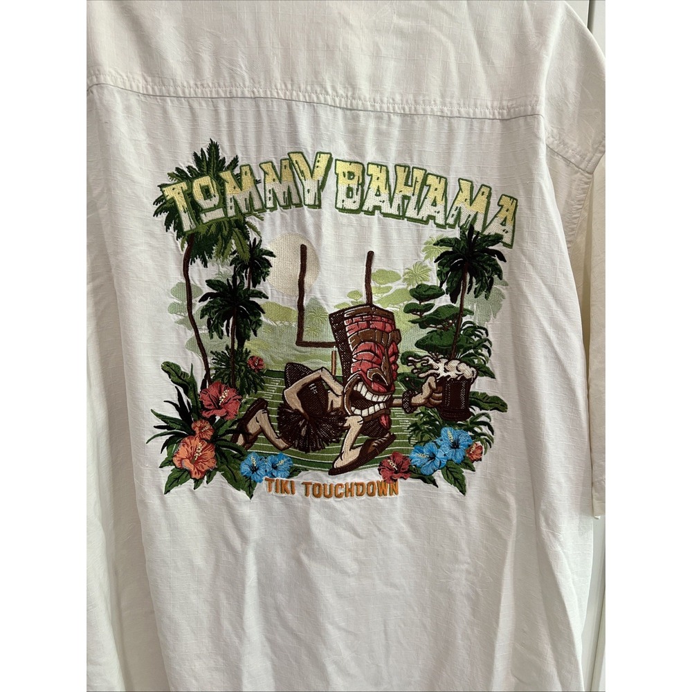 Tommy‎ Bahama Silk Embroidered Button Up Camp Shirt Size XXL Tiki Football Goal